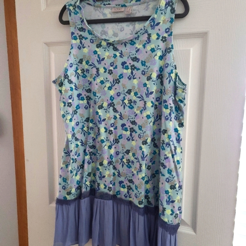 LOGO Lori Goldstein 1X Floral Cotton Tank Chiffon